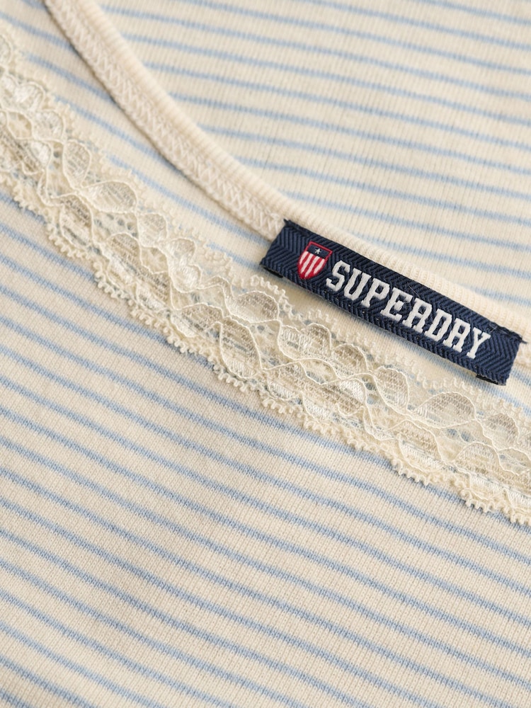 Superdry White Navy Stripe Lace Cami Top - Image 5 of 5 Superdry White Navy Stripe Lace Cami Top - Image 5 of 5
