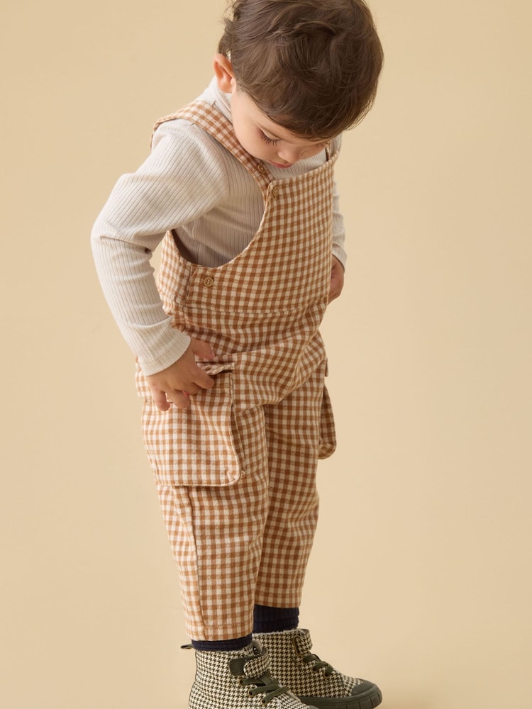 MORI Brown Checked Dungarees - Image 1 of 3 MORI Brown Checked Dungarees - Image 1 of 3
