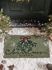 Sage Green Mistletoe Christmas Kisses Doormat - Image 1 of 3