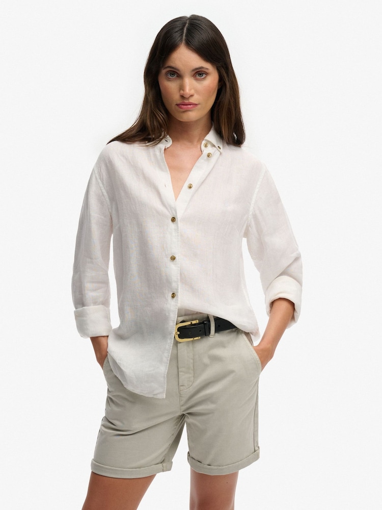 Superdry Premium Linen Button Down Slim Shirt - 3의 이미지 1