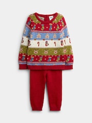 JoJo Maman Bébé Burgundy Christmas Character 2-Piece Fairisle Set - Image 2 of 7
