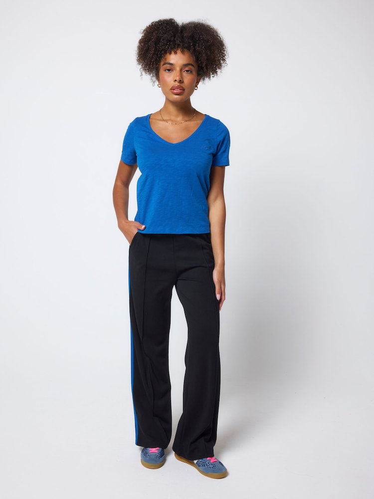 SCAMP & DUDE Blue Cotton Slub V-Neck T-Shirt - Image 2 of 4 SCAMP & DUDE Blue Cotton Slub V-Neck T-Shirt - Image 2 of 4