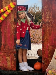 JoJo Maman Bébé Denim Blue Strawberry Cross Stitch Embroidered Denim Skirt - Image 1 of 5