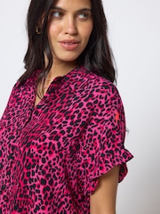 SCAMP & DUDE Pink Wild Leopard Frill Sleeve Shirt - Image 3 of 4