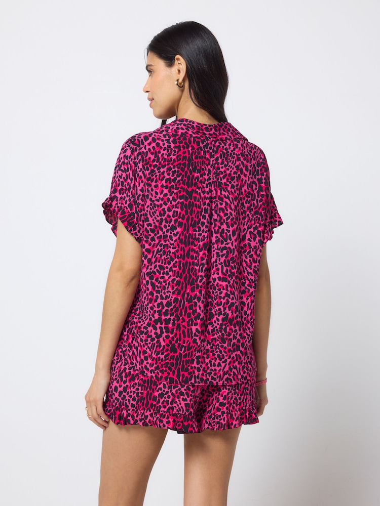SCAMP & DUDE Pink Wild Leopard Frill Sleeve Shirt - Image 4 of 4 SCAMP & DUDE Pink Wild Leopard Frill Sleeve Shirt - Image 4 of 4