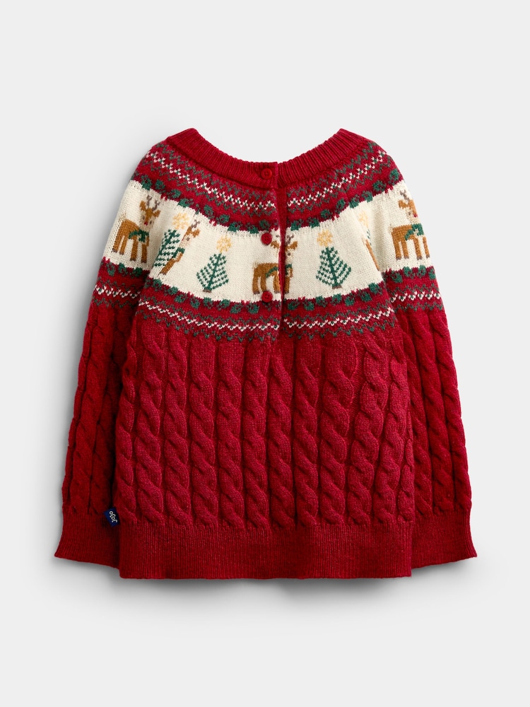 JoJo Maman Bébé Dark Red Reindeer Fairisle Christmas Jumper - Image 2 of 4 JoJo Maman Bébé Dark Red Reindeer Fairisle Christmas Jumper - Image 2 of 4