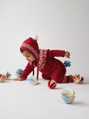 JoJo Maman Bébé Red Fairisle Fair Isle Knitted Romper - Image 1 of 8