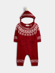 JoJo Maman Bébé Red Fairisle Fair Isle Knitted Romper - Image 3 of 8