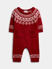 JoJo Maman Bébé Red Fairisle Fair Isle Knitted Romper - Image 4 of 8