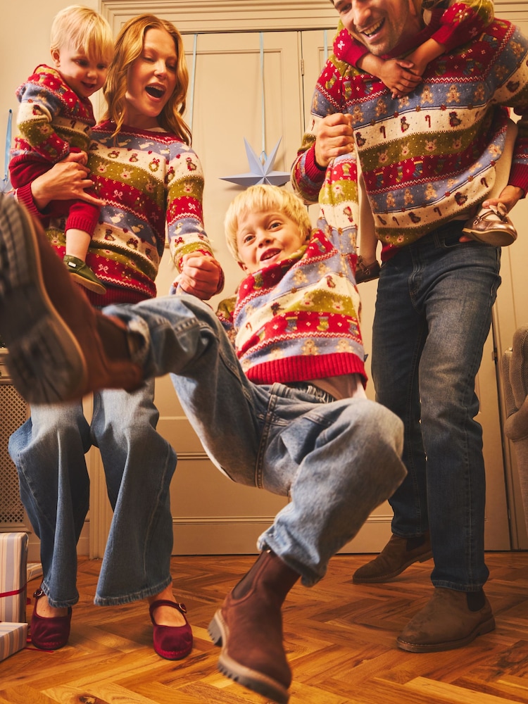 JoJo Maman Bébé Red Christmas Character Fairisle Jumper - Image 1 of 5 JoJo Maman Bébé Red Christmas Character Fairisle Jumper - Image 1 of 5