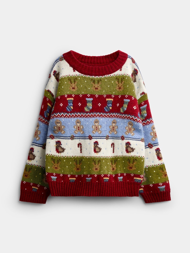 JoJo Maman Bébé Red Christmas Character Fairisle Jumper - Image 2 of 5 JoJo Maman Bébé Red Christmas Character Fairisle Jumper - Image 2 of 5