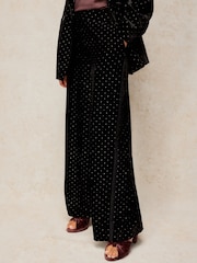White Stuff Black Reagan Velvet Trousers - Image 1 of 6