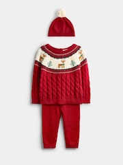 JoJo Maman Bébé Red Christmas Reindeer & Tree Fairisle Knitted Set - Image 1 of 8