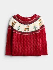 JoJo Maman Bébé Red Christmas Reindeer & Tree Fairisle Knitted Set - Image 2 of 8