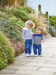 JoJo Maman Bébé Navy Blue Ecru Cream Stripe Long Sleeved Breton Top - Image 4 of 4