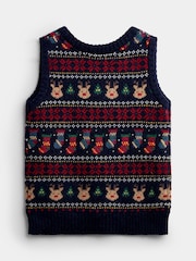 JoJo Maman Bébé Navy Blue Christmas Character Fairisle Tank Top - Image 2 of 4