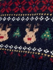 JoJo Maman Bébé Navy Blue Christmas Character Fairisle Tank Top - Image 4 of 4