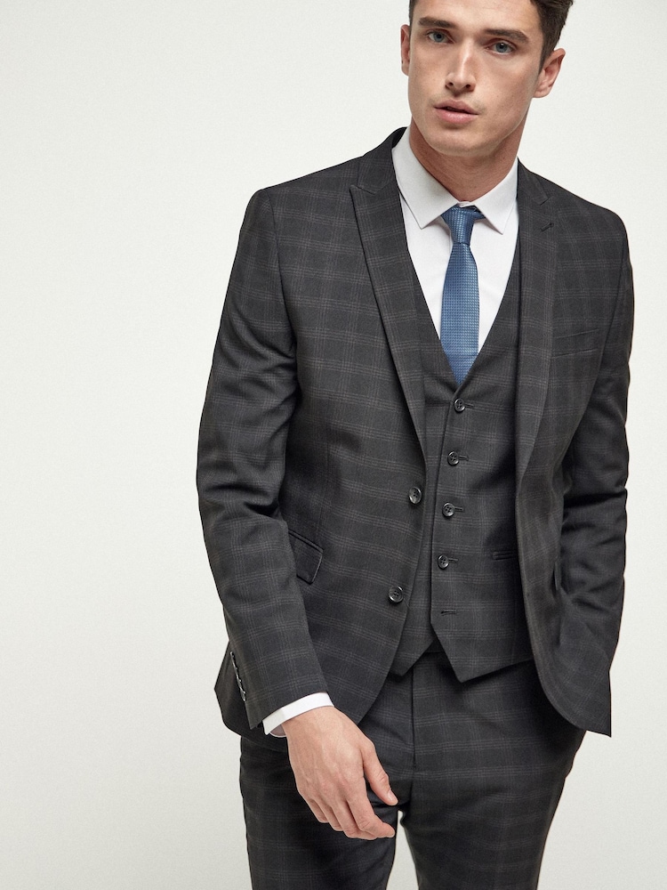 Black Skinny Fit Check Suit: Jacket - Image 1 of 6