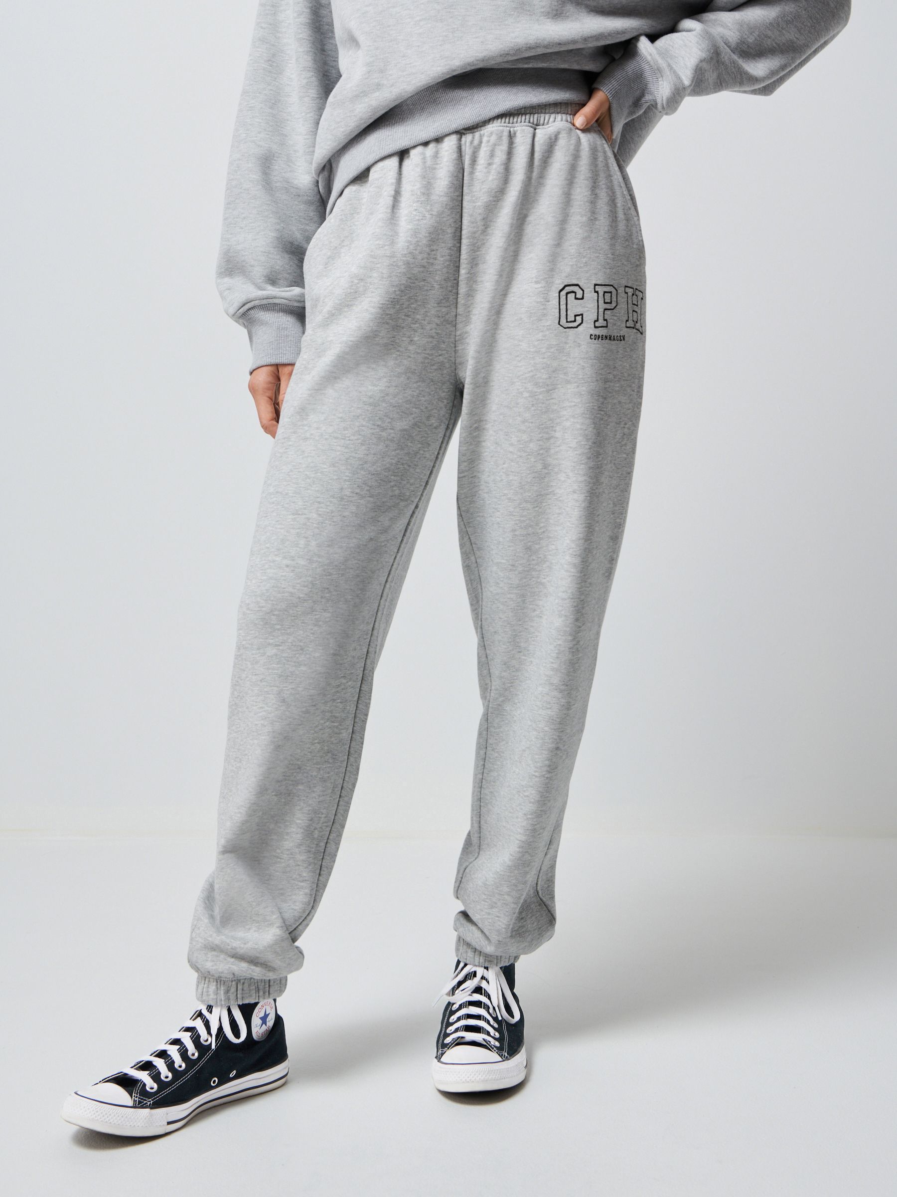Grey graphic joggers outlet