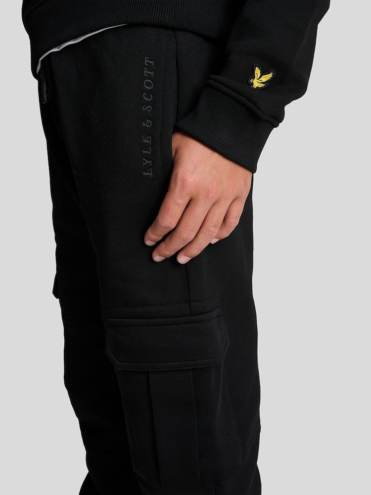 Lyle & Scott Black Boys Cargo Jersey 100% Cotton Joggers - Image 4 of 4