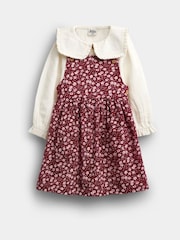 JoJo Maman Bébé Plum Floral Cord Pinafore Dress & Top Set - Image 1 of 7