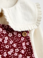 JoJo Maman Bébé Plum Floral Cord Pinafore Dress & Top Set - Image 6 of 7