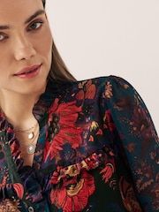 Violett geblümt mit Patchworkmuster - Langärmelige Rüschenbluse - Bild 4 von 6