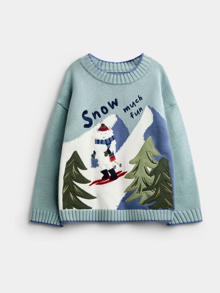 JoJo Maman Bébé Light Blue Yeti Embroidered Jumper - Image 1 of 4