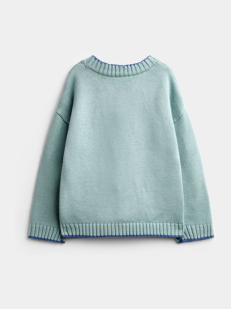 JoJo Maman Bébé Light Blue Yeti Embroidered Jumper - Image 2 of 4