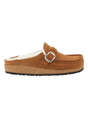 Birkenstock Tan Brown Shearling Suede Buckley Slippers - Image 1 of 5