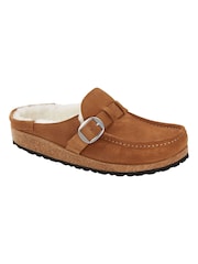 Birkenstock Tan Brown Shearling Suede Buckley Slippers - Image 2 of 5