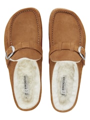 Birkenstock Tan Brown Shearling Suede Buckley Slippers - Image 3 of 5