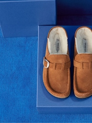 Birkenstock Tan Brown Shearling Suede Buckley Slippers - Image 4 of 5