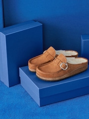 Birkenstock Tan Brown Shearling Suede Buckley Slippers - Image 5 of 5