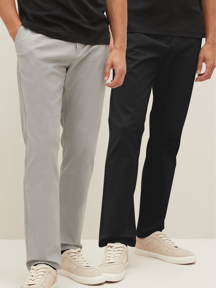 Black/Grey Slim Stretch Chino Trousers 2 Pack - Image 1 of 12