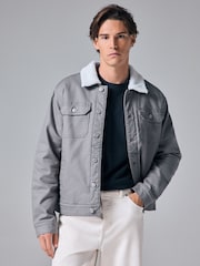 Blue Borg Collared Denim Trucker Jacket - Image 1 of 11