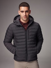 Charcoal Grey Shower Resistant Lightweight Hooded Puffer Coat Jacket - Image 1 of 13
