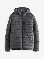 Charcoal Grey Shower Resistant Lightweight Hooded Puffer Coat Jacket - Image 10 of 13