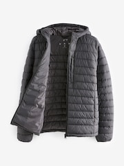 Charcoal Grey Shower Resistant Lightweight Hooded Puffer Coat Jacket - Image 11 of 13