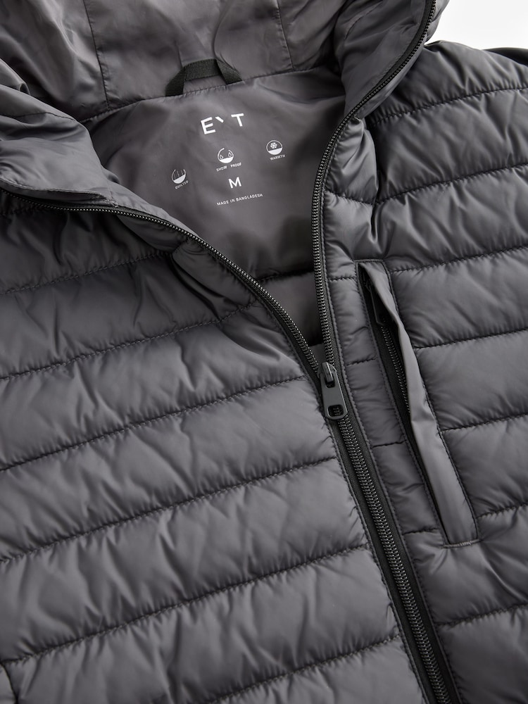 Charcoal Grey Shower Resistant Lightweight Hooded Puffer Coat Jacket - Image 12 of 13