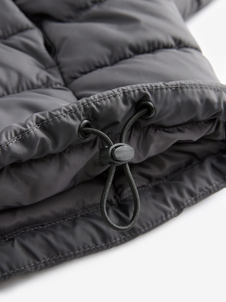 Charcoal Grey Shower Resistant Lightweight Hooded Puffer Coat Jacket - Image 13 of 13