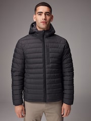 Charcoal Grey Shower Resistant Lightweight Hooded Puffer Coat Jacket - Image 3 of 13