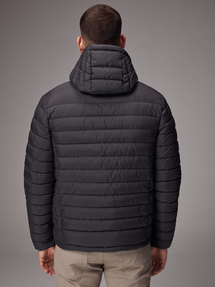 Charcoal Grey Shower Resistant Lightweight Hooded Puffer Coat Jacket - Image 5 of 13