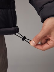 Charcoal Grey Shower Resistant Lightweight Hooded Puffer Coat Jacket - Image 8 of 13