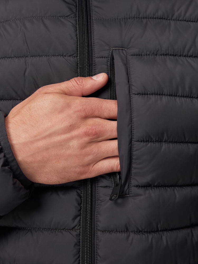 Charcoal Grey Shower Resistant Lightweight Hooded Puffer Coat Jacket - Image 9 of 13