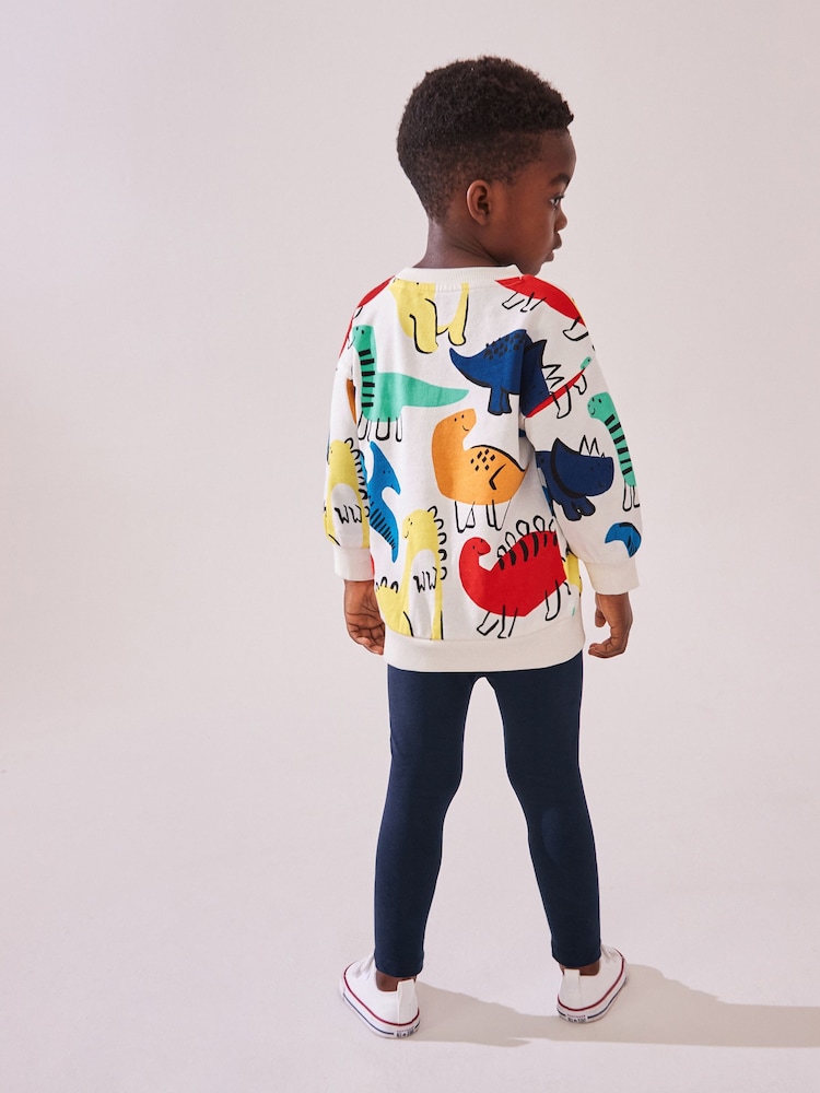 Rainbow Dinosaur Long Sleeve 100% Cotton Top and Leggings Set (3mths-7yrs) - Image 2 of 5
