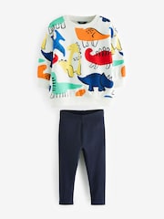 Rainbow Dinosaur Long Sleeve 100% Cotton Top and Leggings Set (3mths-7yrs) - Image 3 of 5