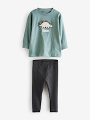 Green Dinosaur Long Sleeve 100% Cotton Top and Leggings Set (3mths-7yrs) - Image 6 of 8
