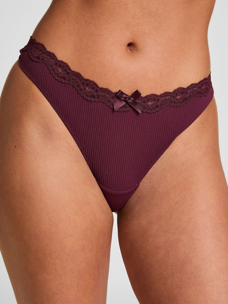 Hunkemoller Dark Purple Thong Lola Knickers - Image 2 of 5