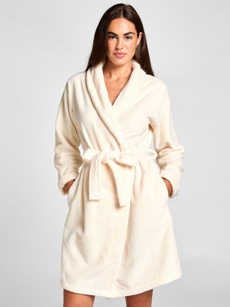 Hunkemoller White Fleece Bathrobe - Image 1 of 5 Hunkemoller White Fleece Bathrobe - Image 1 of 5